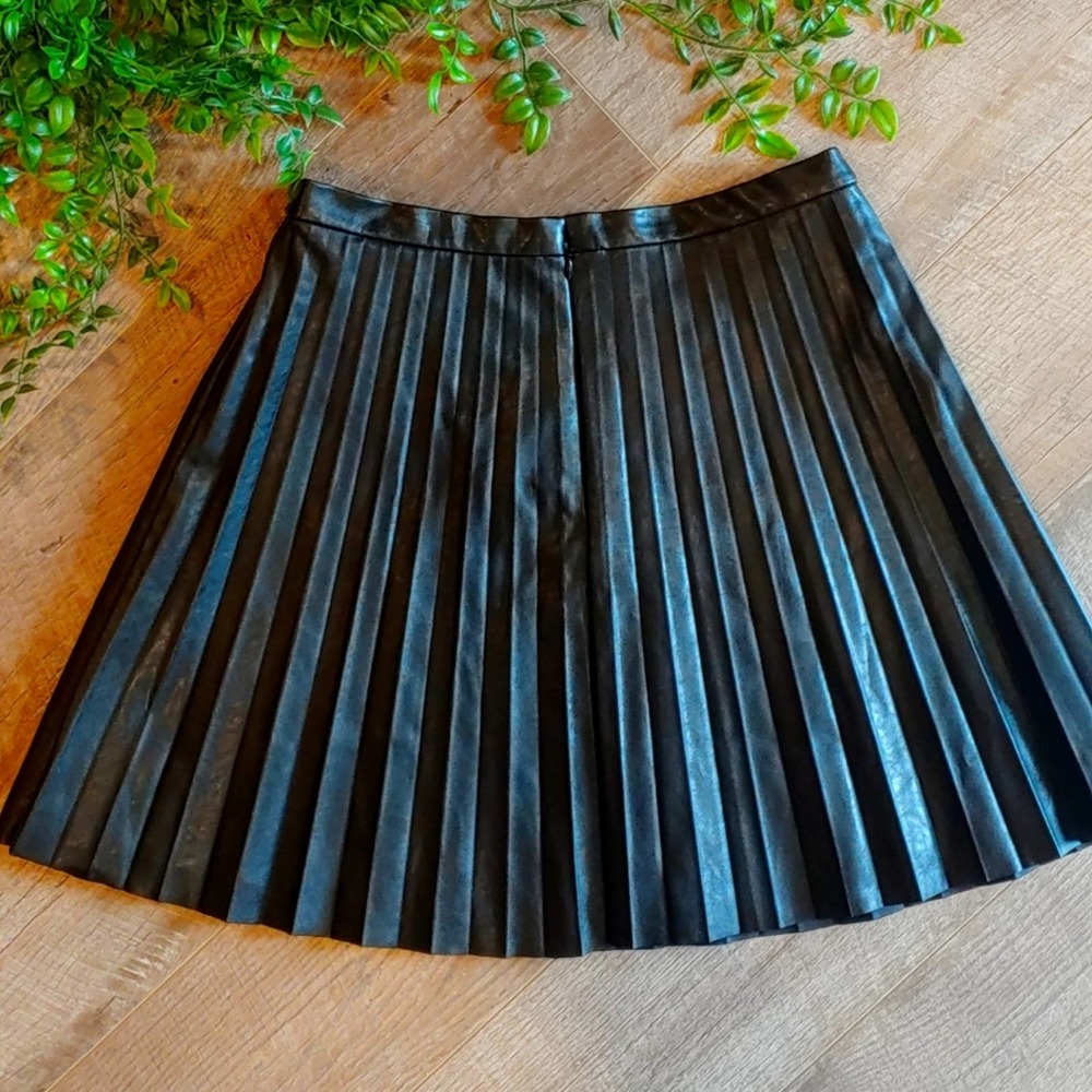 J. Crew Black Vegan Pleated Swing skirt Flirty~Pleather
